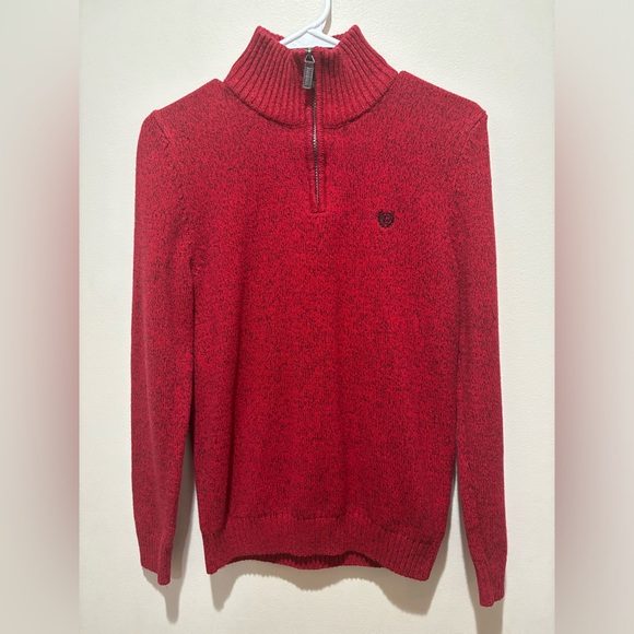 Chaps Quarter Zip Pullover Red Knit Winter Christmas Sweater Boy's Large 14/16 - Picture 1 of 8